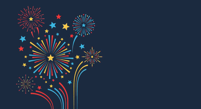 Colorful Fireworks Exploding in Night Sky.