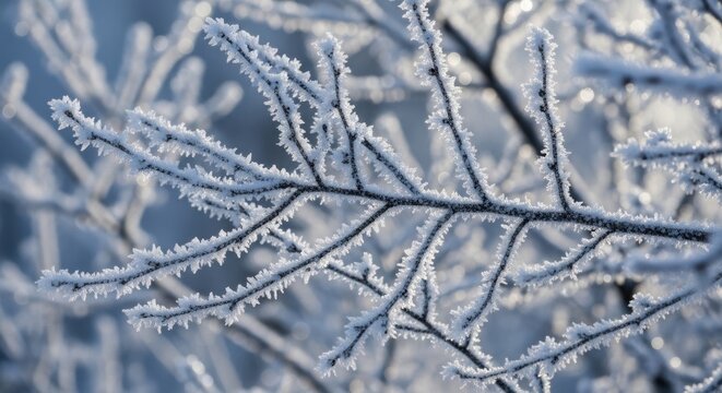 Frost Covered Tree Branches in Winter Sunlight
