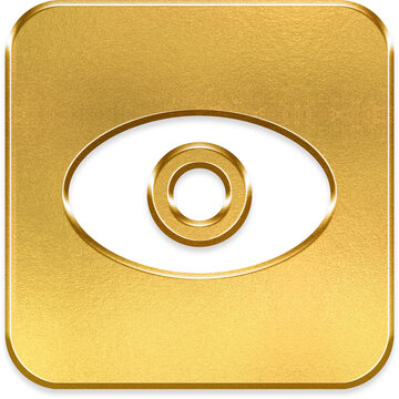 Elegant gold eye square icon with shiny metallic look design