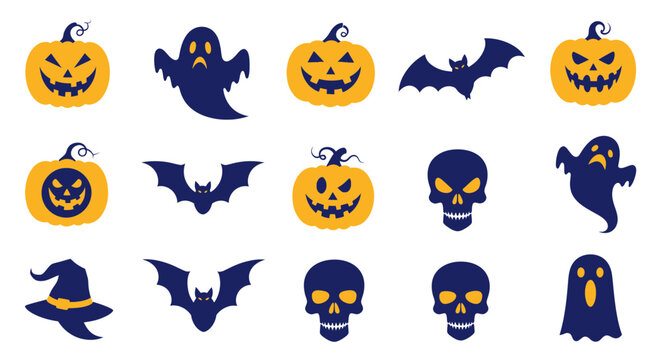 Halloween icons and symbols collection.