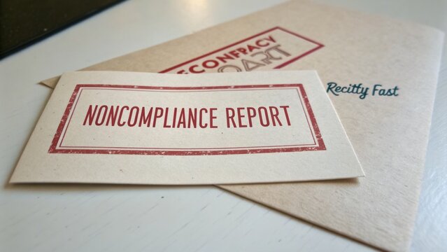 Noncompliance Report Document on Table with Envelopes Showing Professional Branding and Paper Texture Ideal for Business Compliance Scenarios