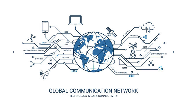 Global Communication Network: Internet, Technology, Data Connectivity, World Map
