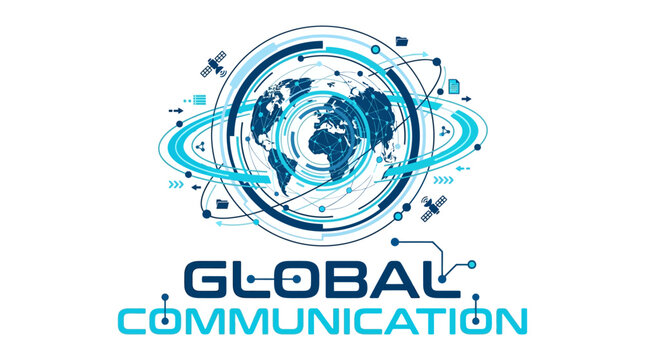 Global Communication Network: Earth Globe with Satellite Orbit and Data Connections