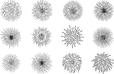 Obraz premium Twelve abstract black and white radial burst fireworks