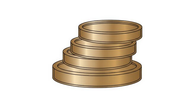 A stack of four golden metallic rings or discs, decreasing in size from the bottom to the top, against a white background.