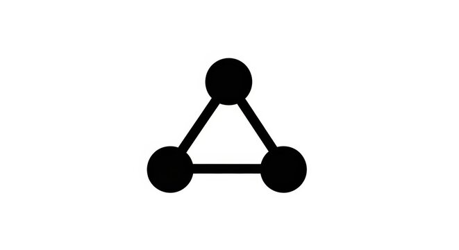 A simple black graphic depicting three interconnected nodes forming a perfect equilateral triangle on a plain white background.