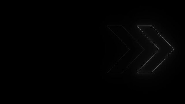 Minimalist white neon arrow sign glowing against a deep black background, dynamic pulsing directional indicator for modern digital interface user experience navigation, and tech motion