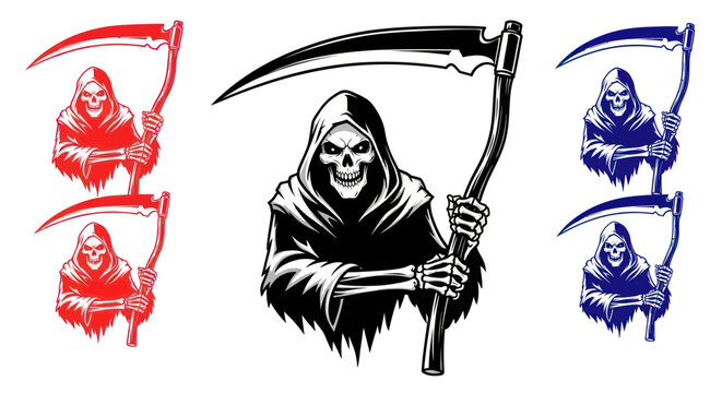 Grim Reaper Holding Scythe Silhouette Illustration.