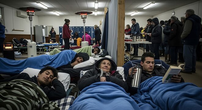 Evacuees Resting Indoors.