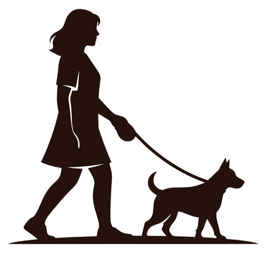 woman walking dog on leash silhouette graphic illustration