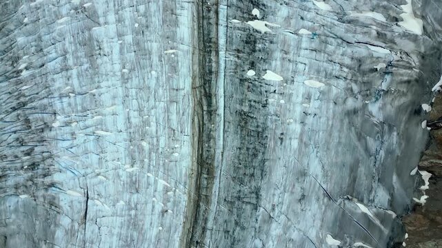 Salmon Glacier showing detailed ice field textures from an aerial drone viewpoint in British Columbia, Canada