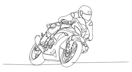 Motorcyclist Leaning into Curve, Dynamic Sports Bike Rider, Line Art Illustration © Wesi