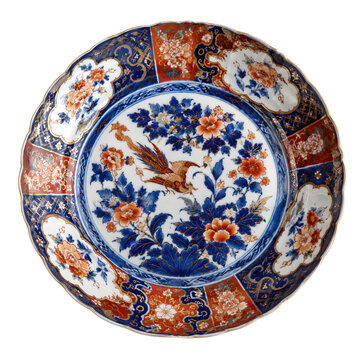 Japanese Imari Porcelain Plate Blue Red Gold Arita Ware 3D Clay Render