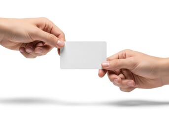 Fototapeta premium Hands exchanging blank business card.