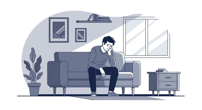 Sad man sitting on a couch.