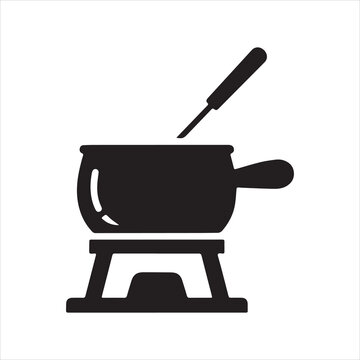 Silhouette fondue pot on burner simple cooking vector illustration
