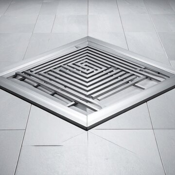 Geometric metal floor grate with a maze-like design