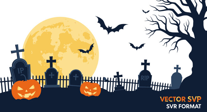 Halloween Pumpkins and Graveyard Scene.