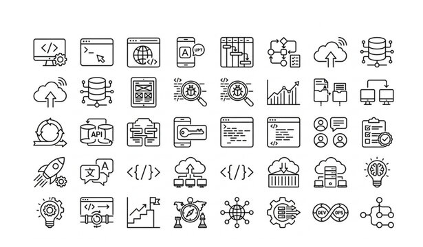 Innovation and problem solving line outline animated icon collection