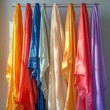 Vibrant, draped fabric in various rainbow hues