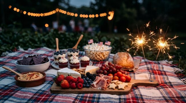 Outdoor Summer Picnic Food Spread Night.