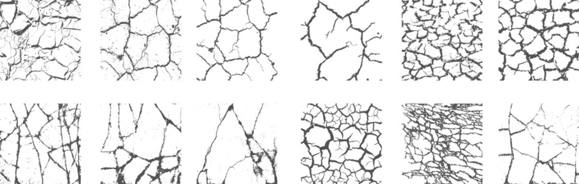 Cracked Surface Texture Collection Illustration. Detailed Fracture and Dry Ground Patterns with Weathered Distress Effects. High Resolution Background Textures for Design Projects