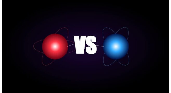 Red vs blue atom battle: scientific comparison motion animation