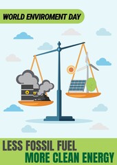 Fototapeta premium World Environment Day Less Fossil Fuel More Clean Energy Illustration