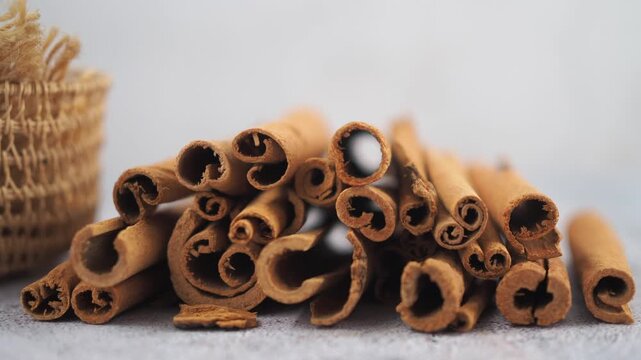 Sweet spice from cinnamon sticks in close up view