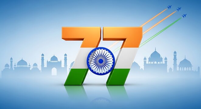 Indian Independence Day, Republic Day, tricolor number 77, national flag design element