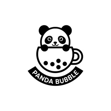 Cute panda peeking from a bubble tea cup with 'Panda Bubble' text