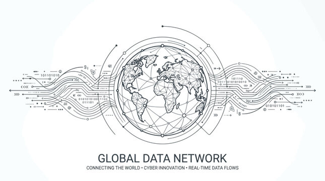 Global Data Network, Earth Connected by Digital Information Flow, Technology Concept