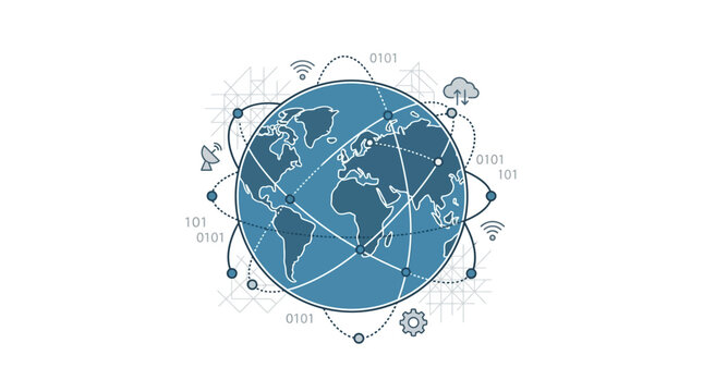 Global Network Connection Concept - Earth with Digital Connections and Binary Code