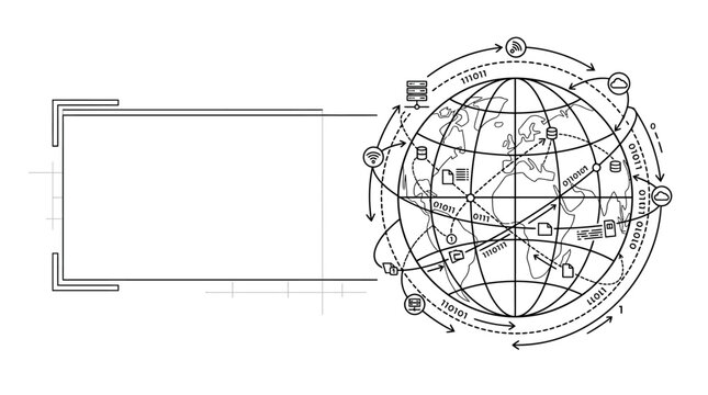 Global Network Connection Concept - World Map with Digital Connections and Icons