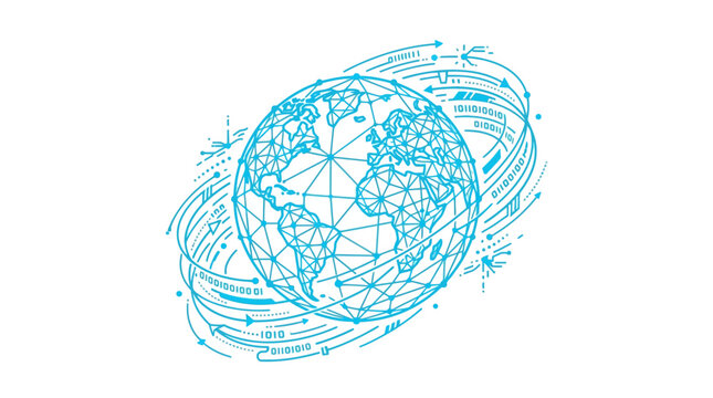 Global Network Connection: Digital Globe with Data Streams and Binary Code