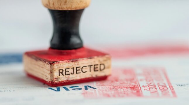 Rejected stamp on an official passport visa page showing travel border refusal