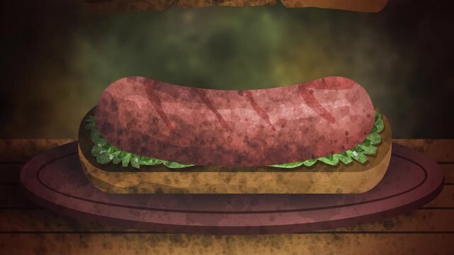 barbecue feast with grilled meats turning into hamburger and choripan