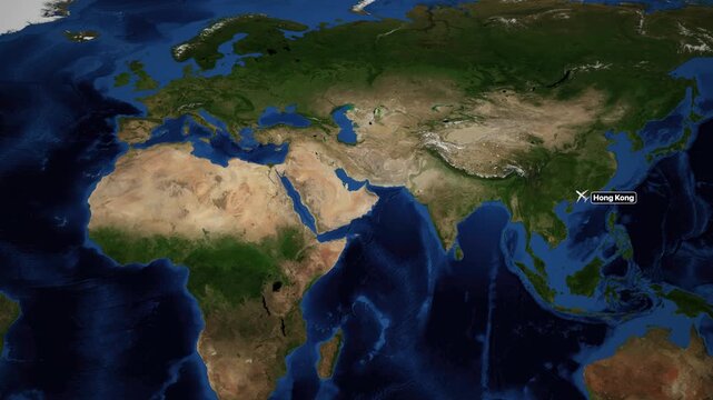 Animated Airplane Flight Path from Hong Kong to Dublin on World Map