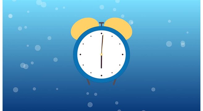 Animated alarm clock ticking against blue bokeh animation