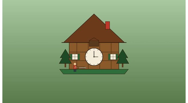 Animated cuckoo clock with woodcutter motion animation