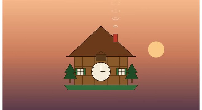 Minimalist cuckoo clock house animation with rising animation