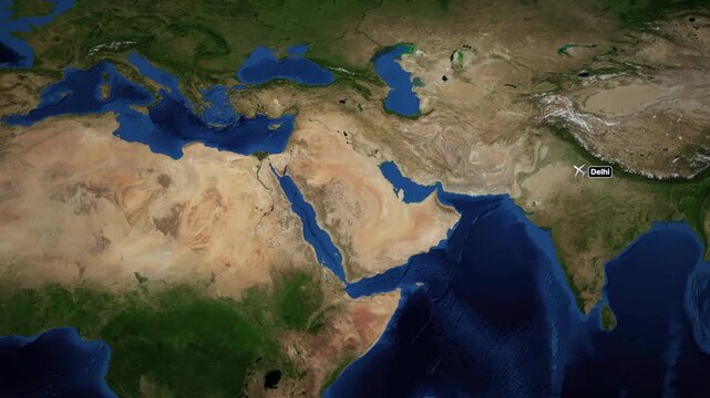 Animated Flight Route Map from Delhi India to Rome Italy