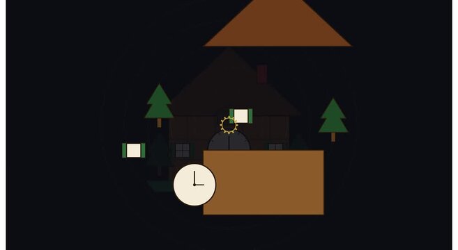 Minimalist cuckoo clock animation with moving cabin animation