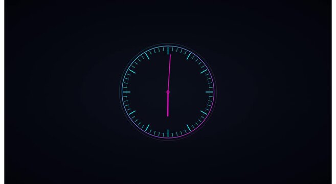 Neon digital clock face animation with fast spinning animation