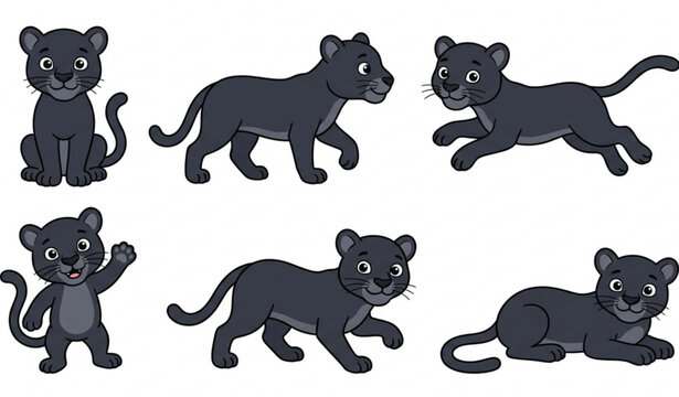 Cute panther illustration collection with cartoon wild cat vector characters