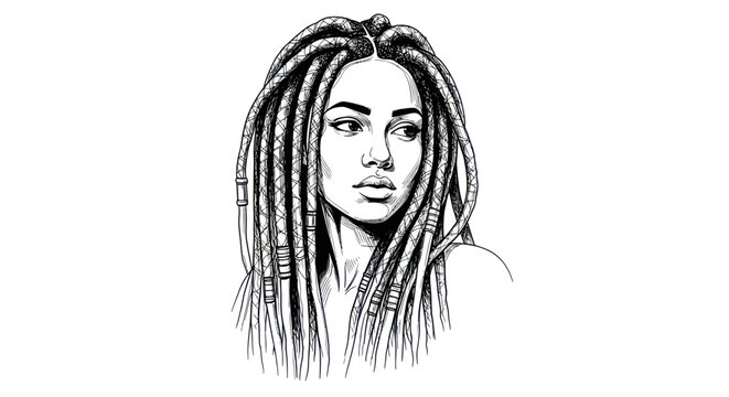 Woman with long dreadlocks hairstyle portrait.