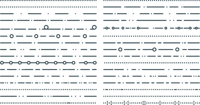 Minimalist Dotted and Dashed Line Divider Set with Circles, Dots, and Dash Patterns for Clean Modern Typography and UI Designs