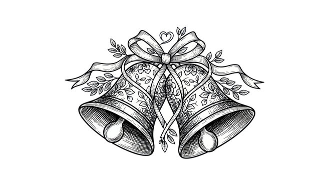 Two decorated Christmas bells tied together.