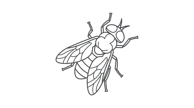Angled view of a housefly line art drawing.