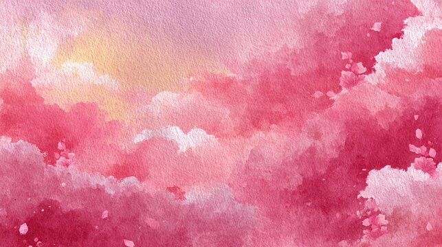 Pink watercolor hearts and flowers wedding invitation soft backg